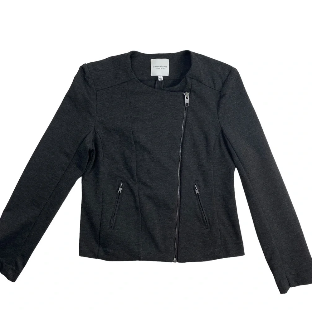 Catherine Malandrino Runway Style Women’s Charcoal Shanfa Moto Jacket EUC Size M - Picture 9 of 14